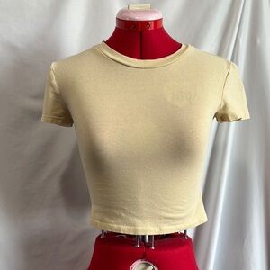 SM295 Divided Cream Fitted Crop T-Shirt